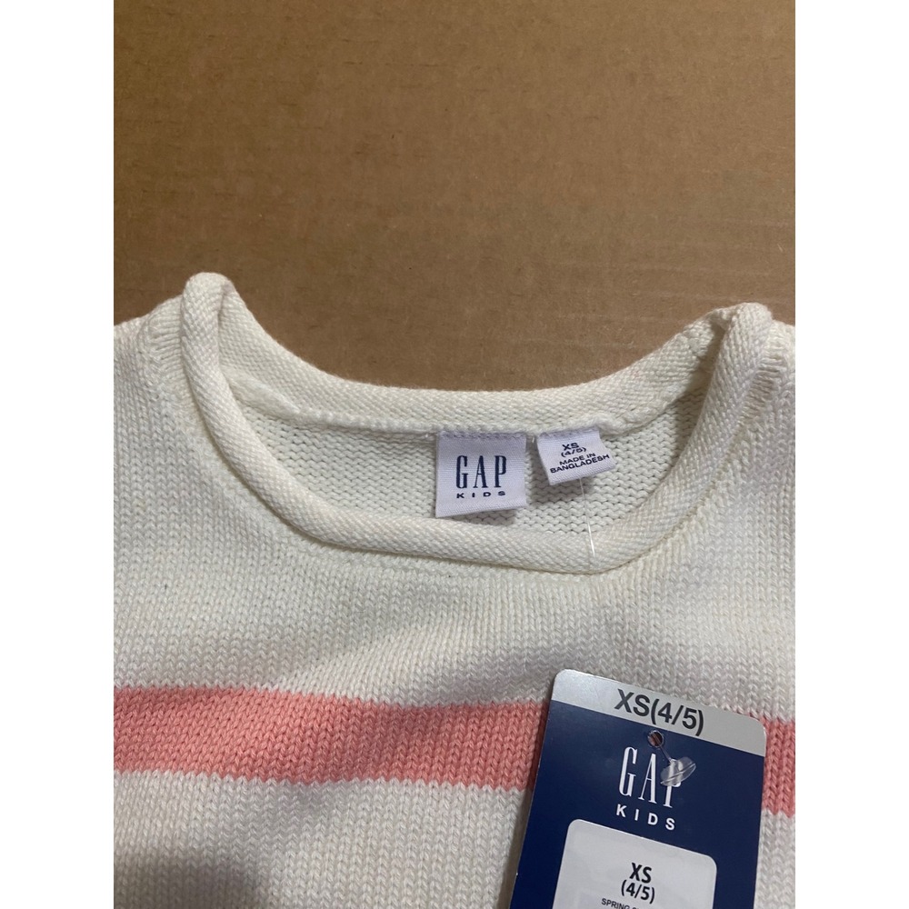 Gap Kids Girls Sweater White Multi Long Sleeve Stripe Cotton Knit XS 4/5 NWT - Picture 2 of 6